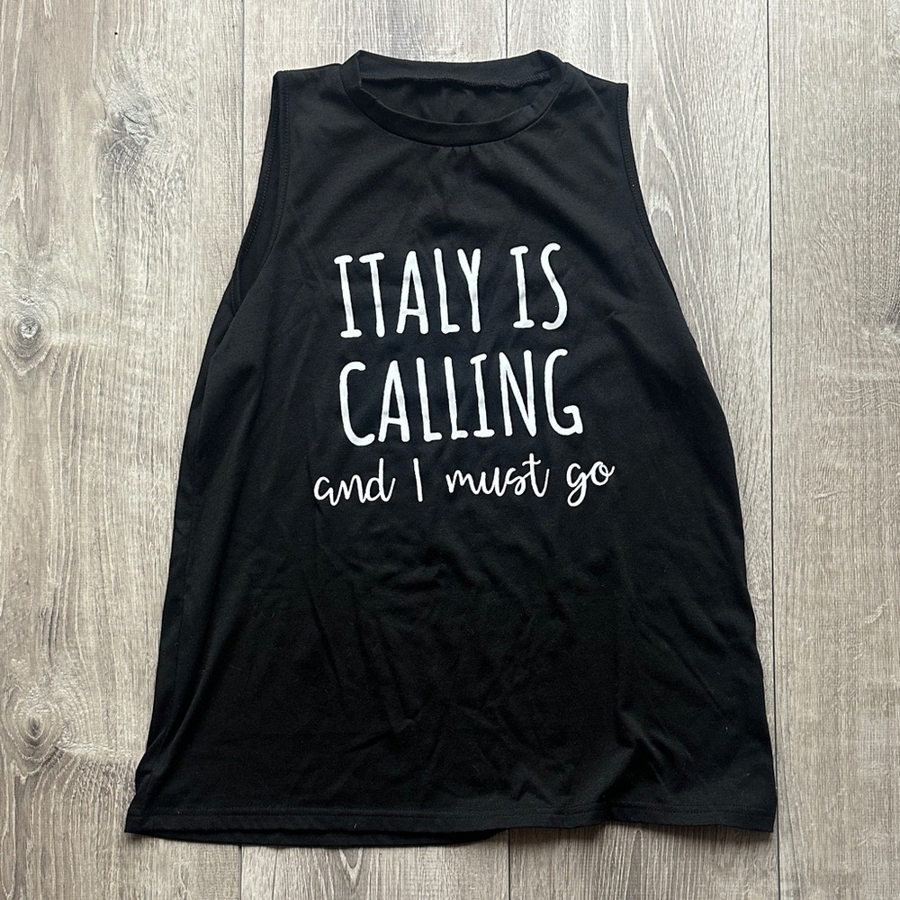 Black Graphic Tank Top "Italy Is Calling"